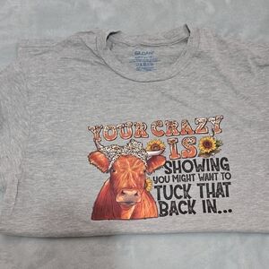 Gildan Gray T-Shirt with Cow and Sunflower Graphic